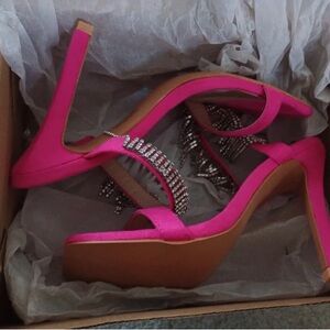 Boohoo Fuchsia Heels with Silver Accents